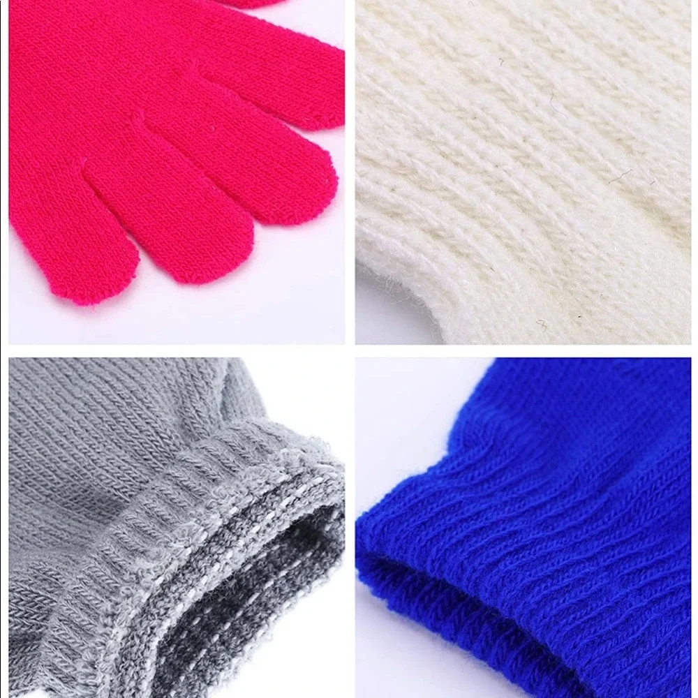 Pangda Kids Winter Knitted Gloves (Ages 5-7 Years old, 6 Colors). 12 pairs